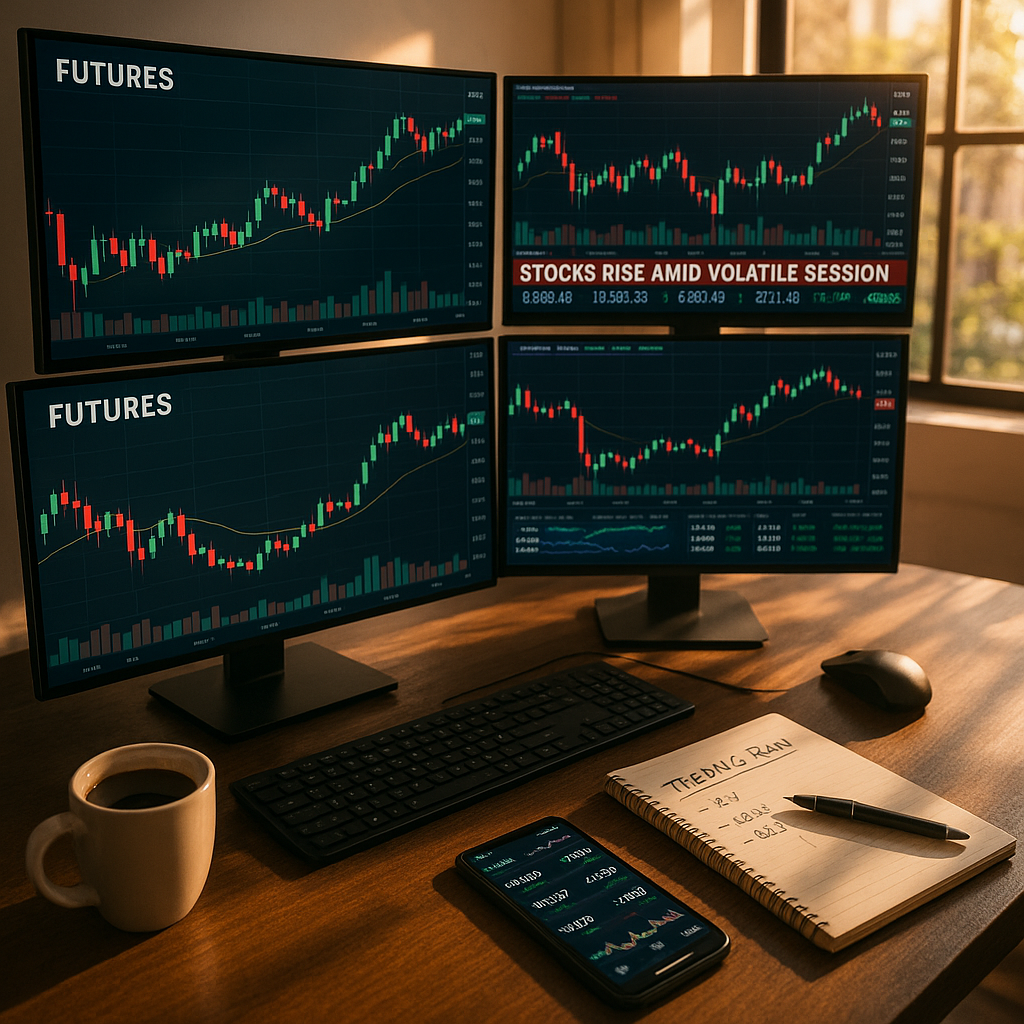 Four screens that show futures charts in a volatile market when futures contract rollover dates happen