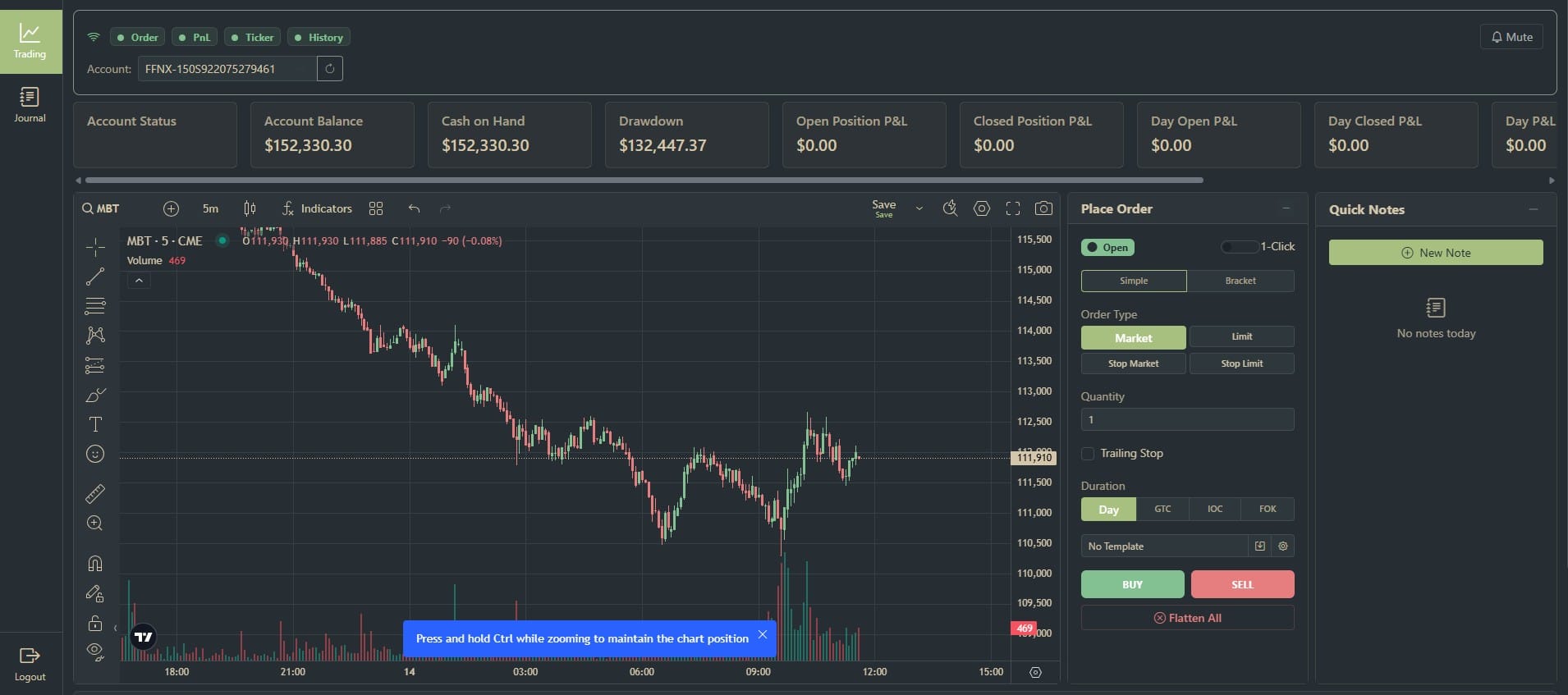 The Onyx trading platform trading bitcoin futures