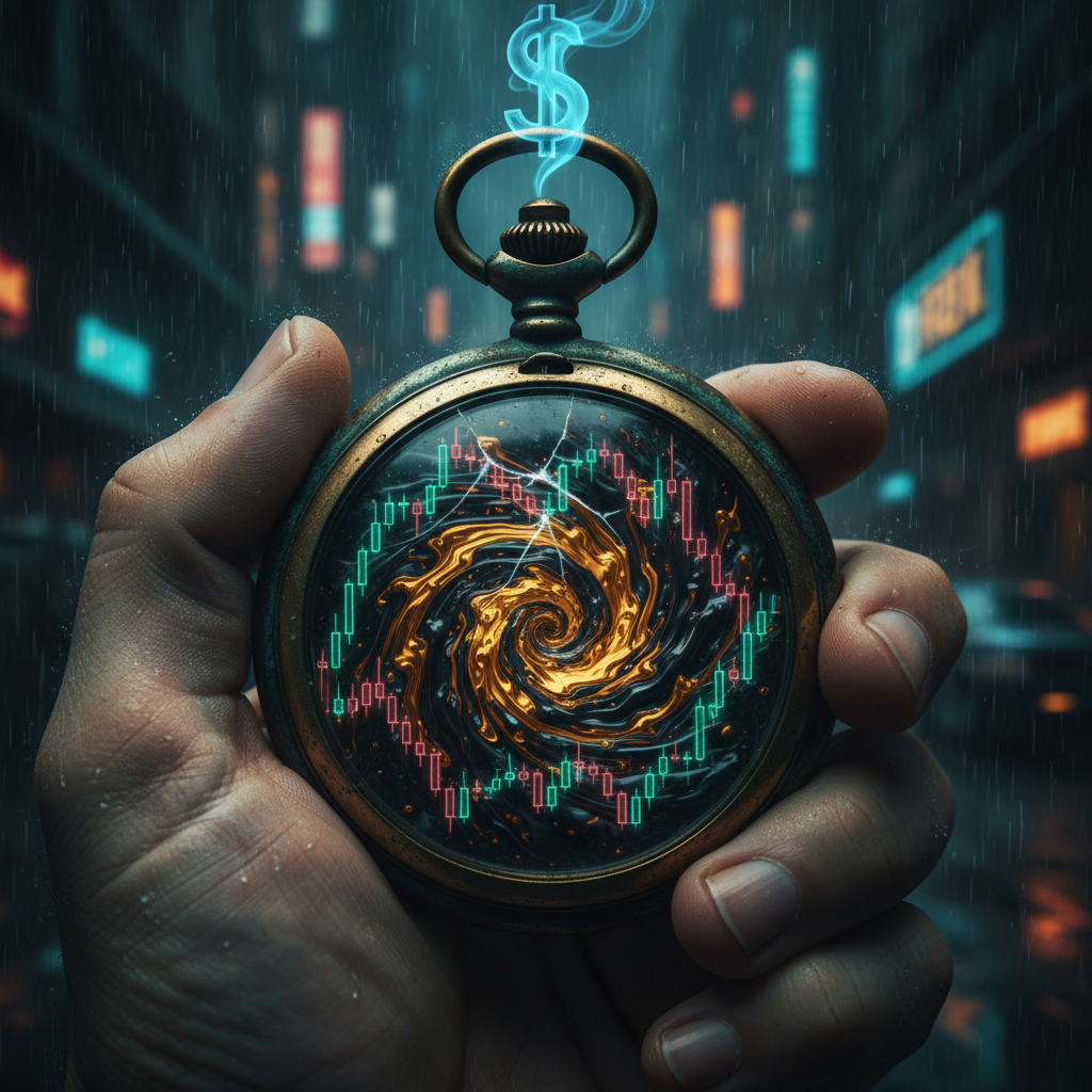 Graphic of clock with candles representing gold trading