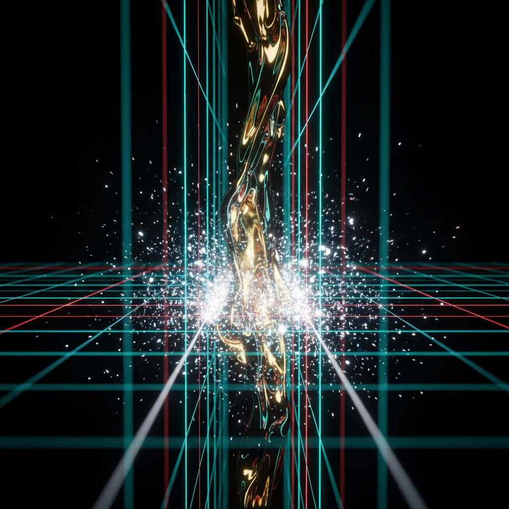 Graphic of a gold liquid with lasers as well as white sparkles related to does day trading actually work