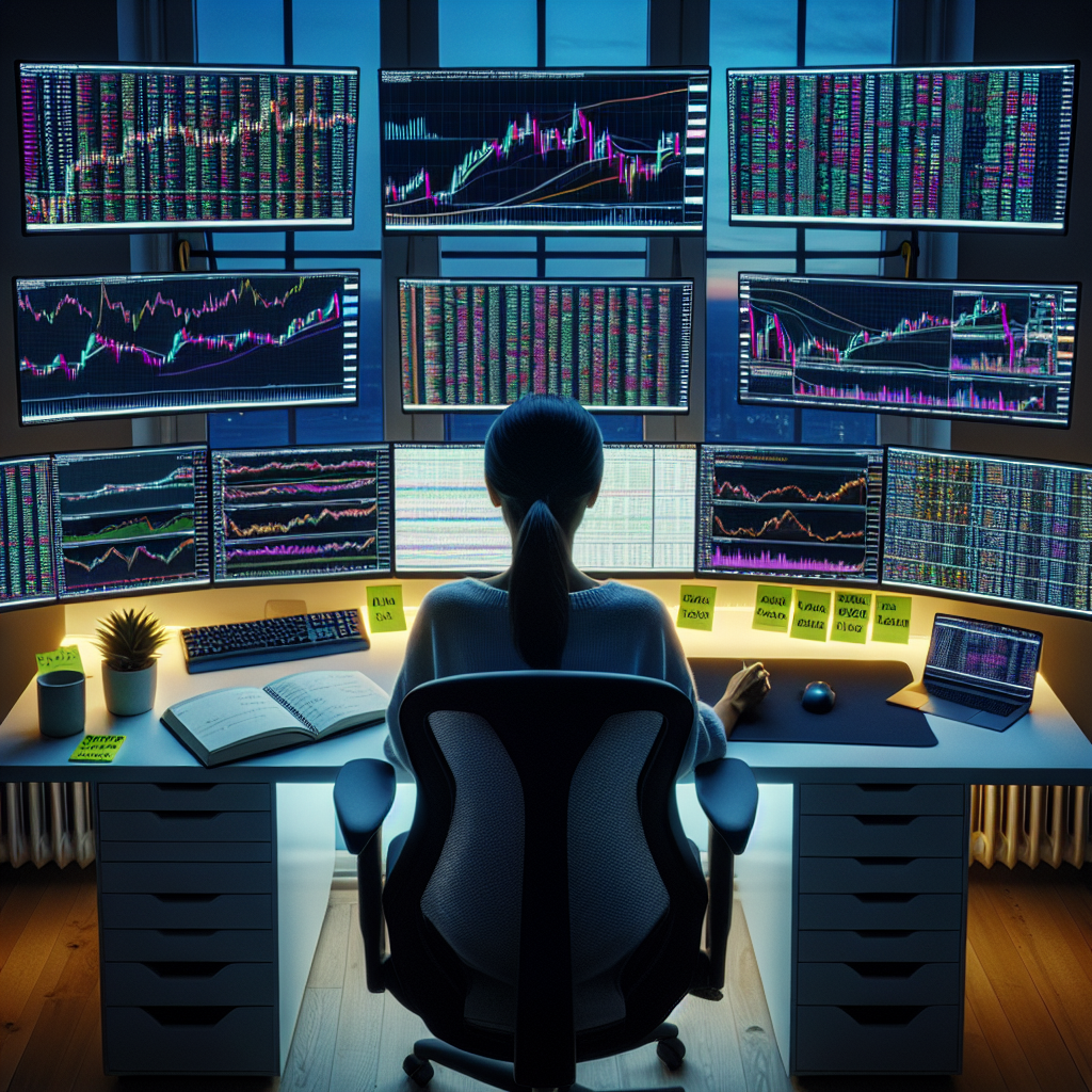 A graphic of a woman looking at charts for futures day trading