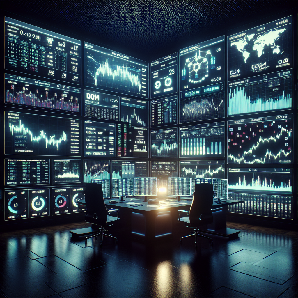  Trading room with charts andcrude oil futures contracts